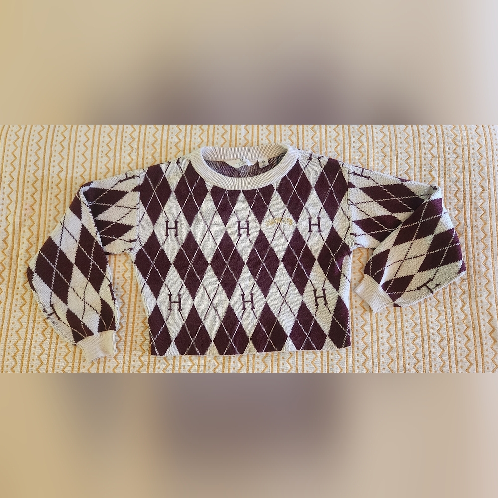 H&M Hogwarts Sweater Kids Argyle Knit Pullover Crew Neck Top Size L/12-14